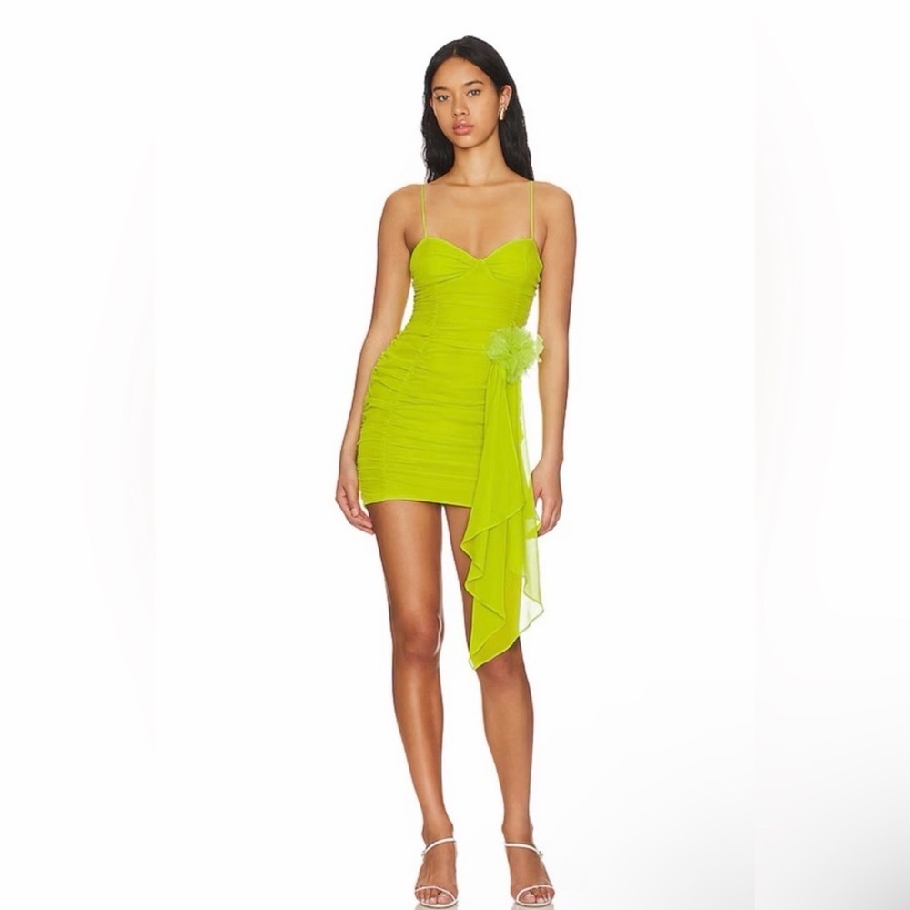 For Love & Lemons Lorlai Mini Dress In Lime
